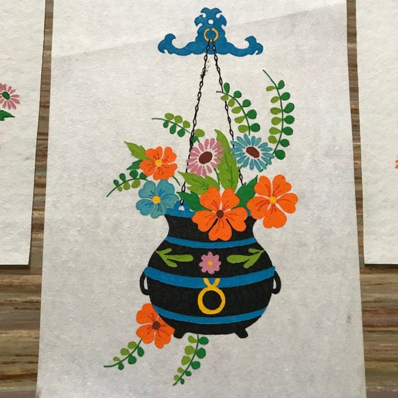 Scandinavian Tole Ware Kitchen Completed Wall Hanging 3 Artex Tri-Chem Paintings - Picture 3 of 5